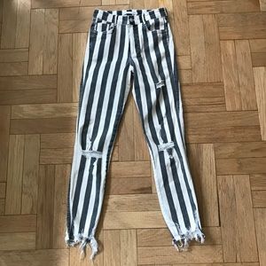 Zara Barely Worn Distressed Striped Denim Pants